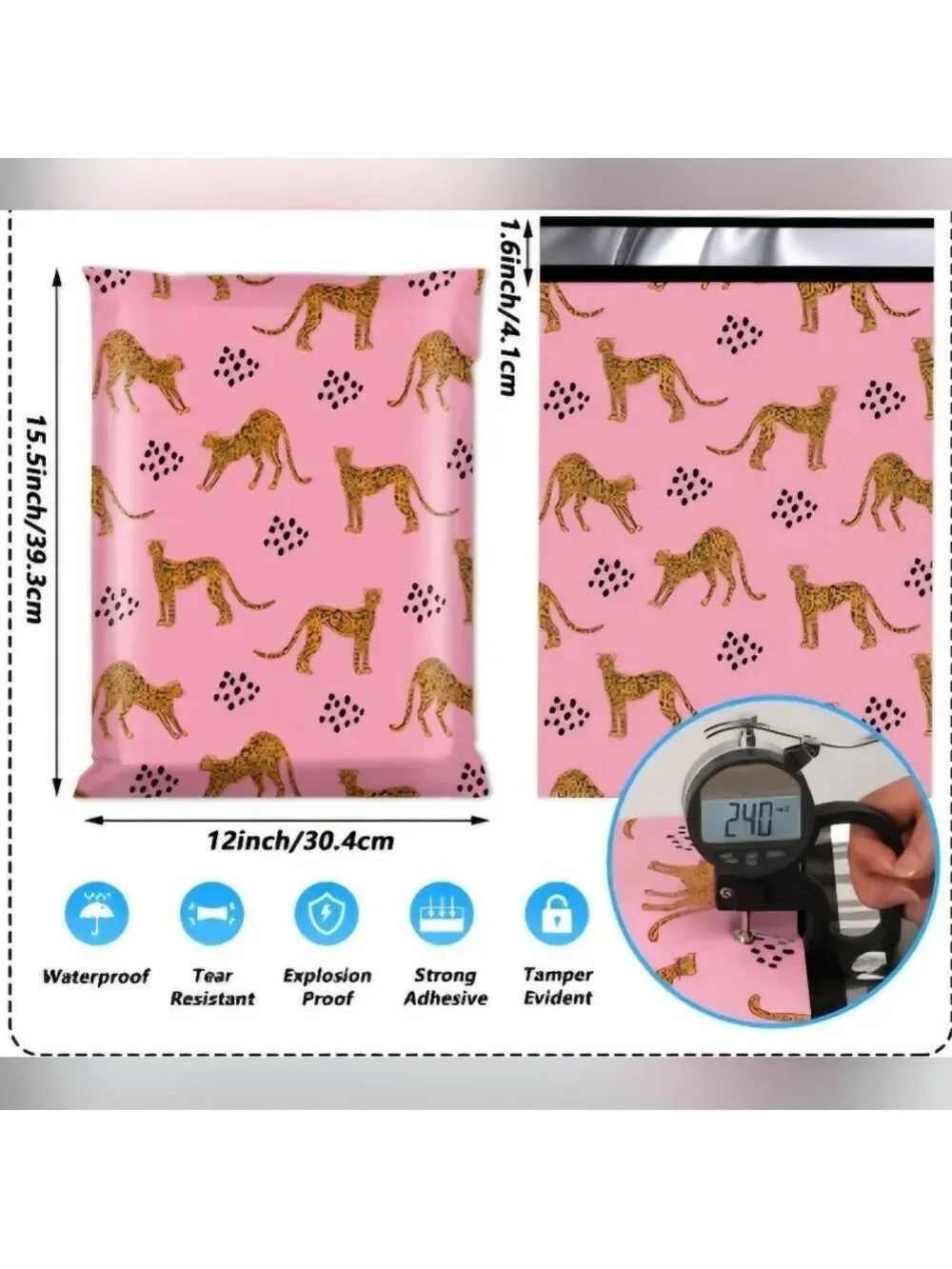 Ten Pink Leopard Print 12x15.5 Poly Mailers